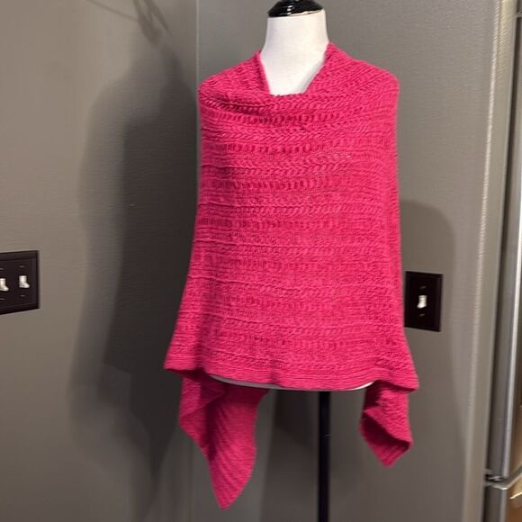 Chico's Hot Pink Tape Yarn Chunky Woven Convertible Poncho - Picture 12 of 13